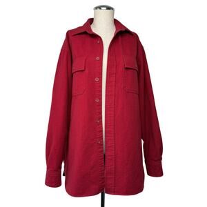 L.L.Bean Red Cotton Shirt Jacket Chamois Style Button Front Wind Resistant Sz M